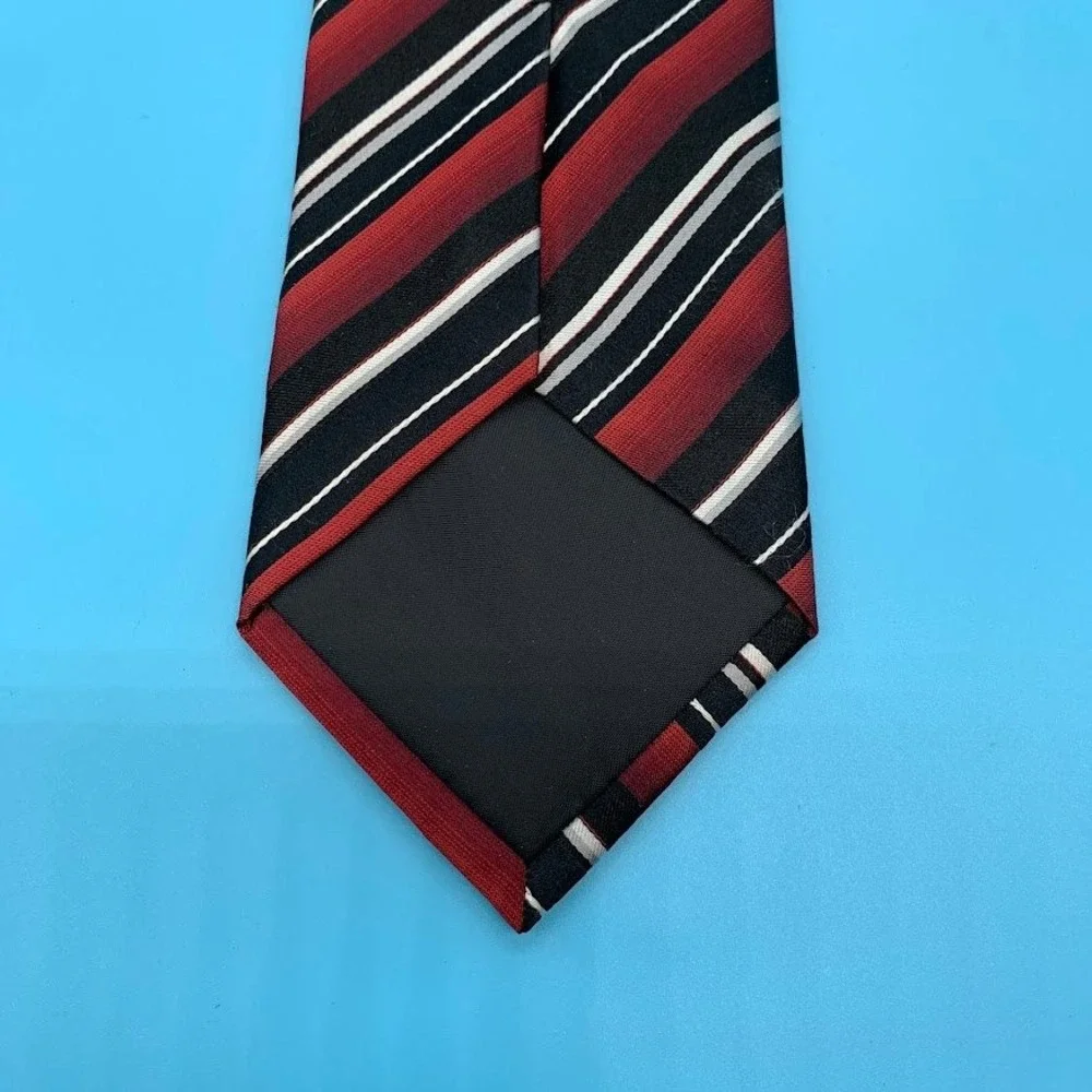 Alfani Red/Black Striped Preppy 100% Silk Men's Classic Neck Tie
